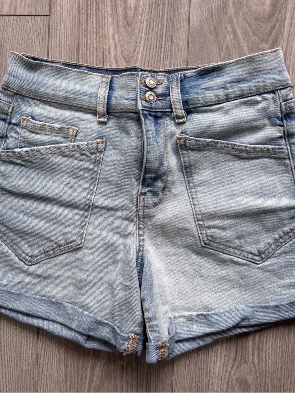 Kensie Light Wash Denim Shorts - Double Button Front